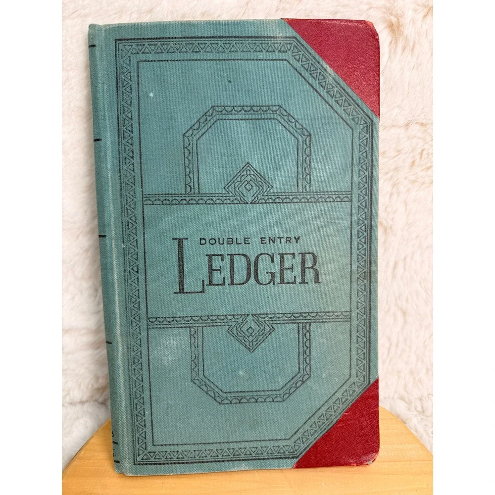 Vintage Vernon Royal Double Entry Ledger Book Teal Red 12x7.75 Account Journal